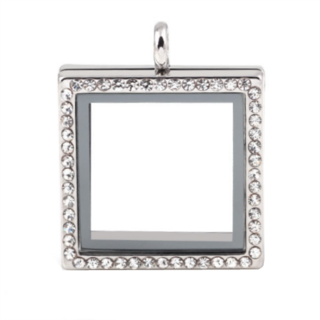 Large Square Living Locket with Crystals