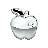 Silver Apple Charm with Crystal Accent