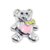 Silver Bear Charm with Pink Heart