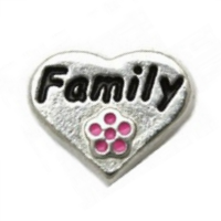 Silver Family Heart with Pink Flower Charm