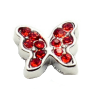 Silver Butterfly Charm - Dark Red Crystals