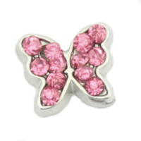 Silver Butterfly Charm - Pink Crystals