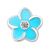 Plumeria Flower Charm with Crystal Accent - Sky Blue